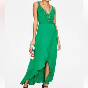 Boden Green Ruffle Jersey Maxi Dress 6